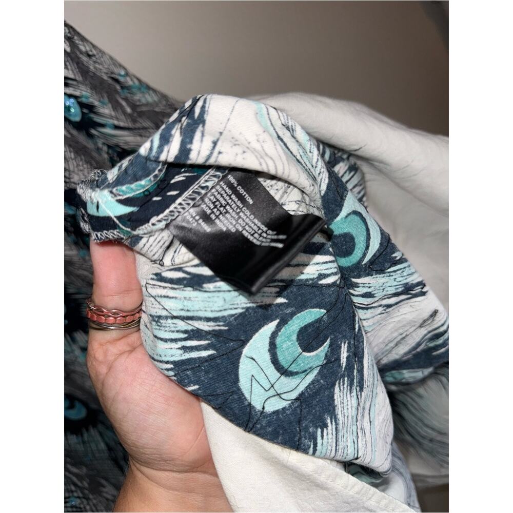 BERNARDO sequin detail cotton peacock feather designer midi a line skirt 14 - Picture 5 of 6
